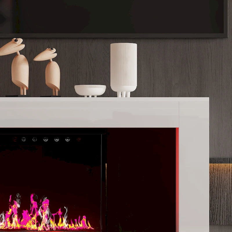 Mobile TV con caminetto elettrico con effetti fiamma a 12 colori e telecomando – Bianco, singolo