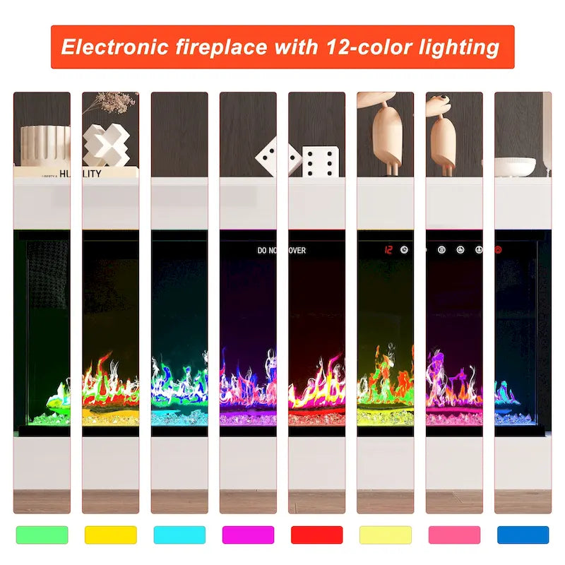 Mobile TV con caminetto elettrico con effetti fiamma a 12 colori e telecomando – Bianco, singolo