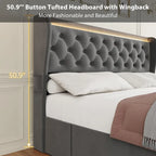 Struttura letto in velluto con testiera ad alette, illuminazione LED e stazione di ricarica – Matrimoniale / King Size, 2 posti letto