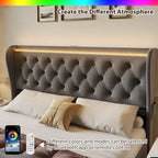 Struttura letto in velluto con testiera ad alette, illuminazione LED e stazione di ricarica – Matrimoniale / King Size, 2 posti letto