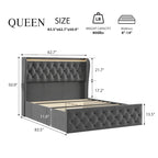 Struttura letto in velluto con testiera ad alette, illuminazione LED e stazione di ricarica – Matrimoniale / King Size, 2 posti letto
