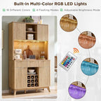 Mobile bar scanalato da 72 pollici con luci LED RGB, portabottiglie e stazione di ricarica – Quercia Naturale / Noce Scuro / Bianco Antico, Singolo