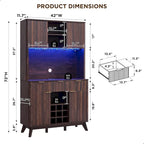 Mobile bar scanalato da 72 pollici con luci LED RGB, portabottiglie e stazione di ricarica – Quercia Naturale / Noce Scuro / Bianco Antico, Singolo