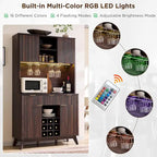 Mobile bar scanalato da 72 pollici con luci LED RGB, portabottiglie e stazione di ricarica – Quercia Naturale / Noce Scuro / Bianco Antico, Singolo