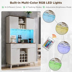 Mobile bar scanalato da 72 pollici con luci LED RGB, portabottiglie e stazione di ricarica – Quercia Naturale / Noce Scuro / Bianco Antico, Singolo