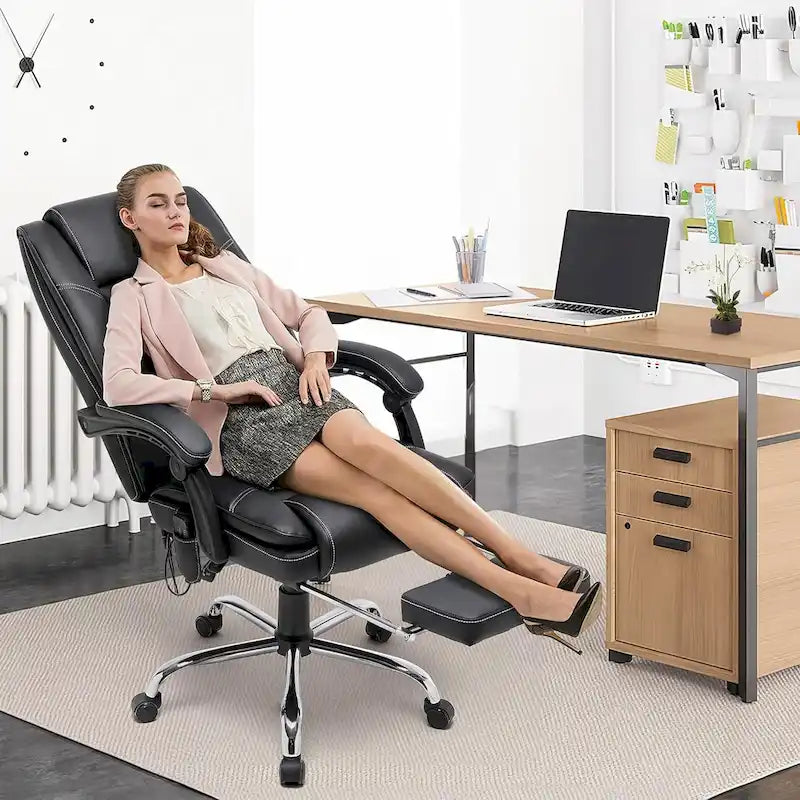 Sedia da ufficio direzionale riscaldata ergonomica con massaggio, poggiapiedi a scomparsa e pelle PU – Marrone / Nero / Giallo, Singola