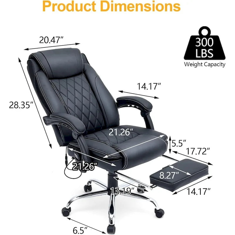 Sedia da ufficio direzionale riscaldata ergonomica con massaggio, poggiapiedi a scomparsa e pelle PU – Marrone / Nero / Giallo, Singola