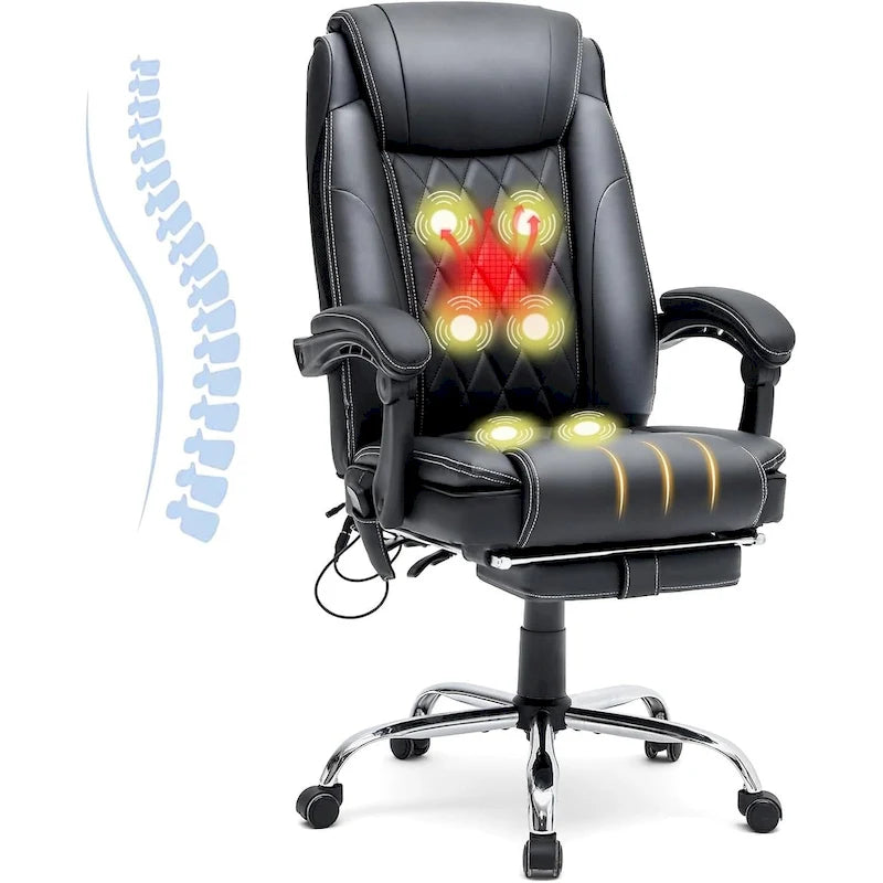 Sedia da ufficio direzionale riscaldata ergonomica con massaggio, poggiapiedi a scomparsa e pelle PU – Marrone / Nero / Giallo, Singola
