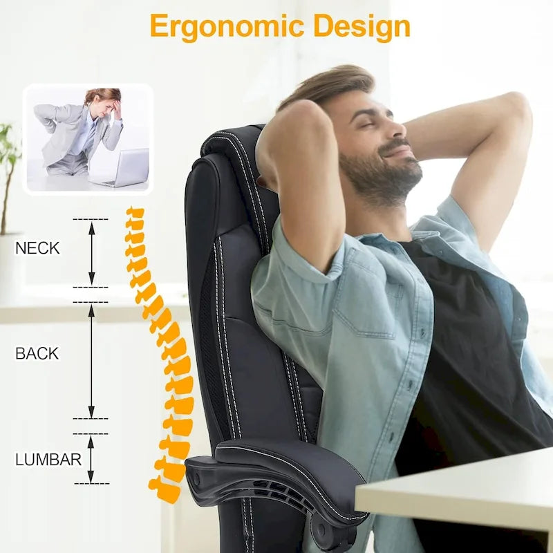 Sedia da ufficio direzionale riscaldata ergonomica con massaggio, poggiapiedi a scomparsa e pelle PU – Marrone / Nero / Giallo, Singola
