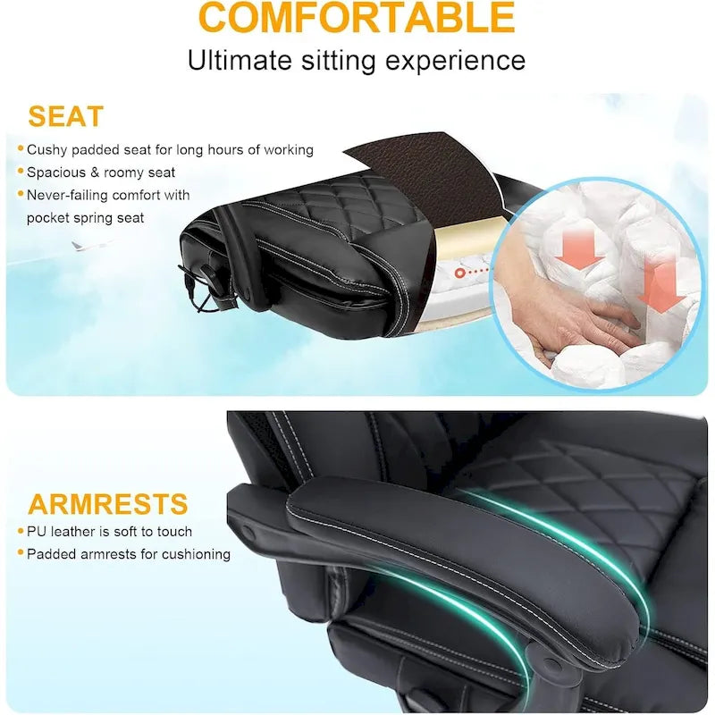 Sedia da ufficio direzionale riscaldata ergonomica con massaggio, poggiapiedi a scomparsa e pelle PU – Marrone / Nero / Giallo, Singola