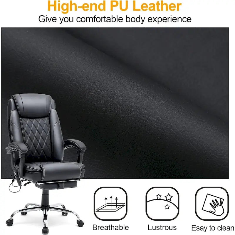 Sedia da ufficio direzionale riscaldata ergonomica con massaggio, poggiapiedi a scomparsa e pelle PU – Marrone / Nero / Giallo, Singola