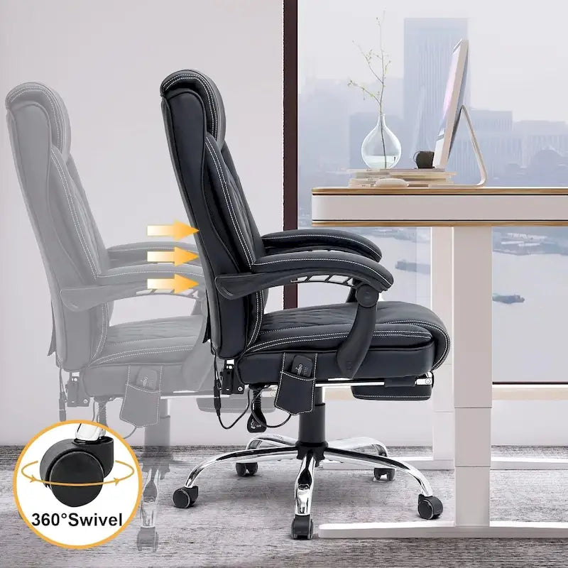 Sedia da ufficio direzionale riscaldata ergonomica con massaggio, poggiapiedi a scomparsa e pelle PU – Marrone / Nero / Giallo, Singola