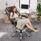 Sedia da ufficio direzionale riscaldata ergonomica con massaggio, poggiapiedi a scomparsa e pelle PU – Marrone / Nero / Giallo, Singola