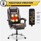 Sedia da ufficio direzionale riscaldata ergonomica con massaggio, poggiapiedi a scomparsa e pelle PU – Marrone / Nero / Giallo, Singola