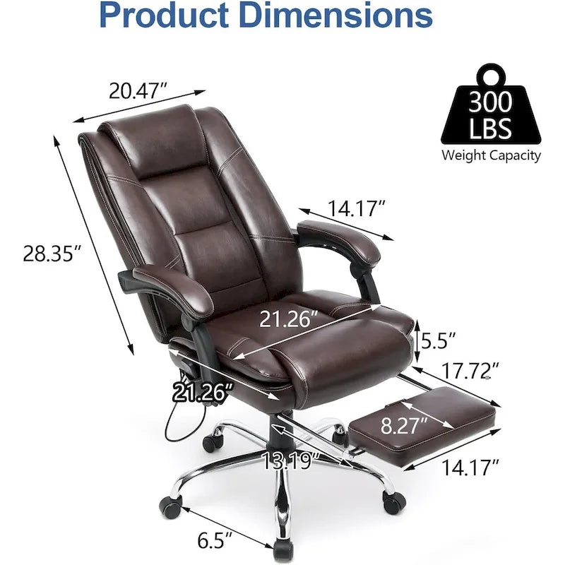 Sedia da ufficio direzionale riscaldata ergonomica con massaggio, poggiapiedi a scomparsa e pelle PU – Marrone / Nero / Giallo, Singola