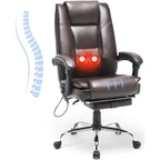 Sedia da ufficio direzionale riscaldata ergonomica con massaggio, poggiapiedi a scomparsa e pelle PU – Marrone / Nero / Giallo, Singola