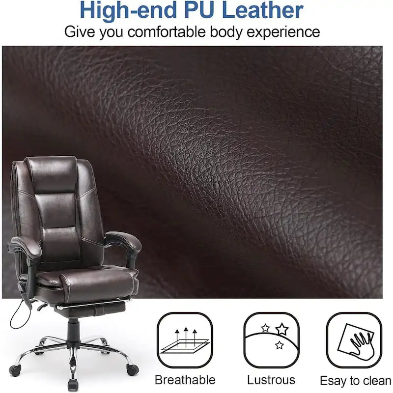 Sedia da ufficio direzionale riscaldata ergonomica con massaggio, poggiapiedi a scomparsa e pelle PU – Marrone / Nero / Giallo, Singola