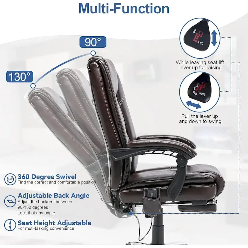 Sedia da ufficio direzionale riscaldata ergonomica con massaggio, poggiapiedi a scomparsa e pelle PU – Marrone / Nero / Giallo, Singola