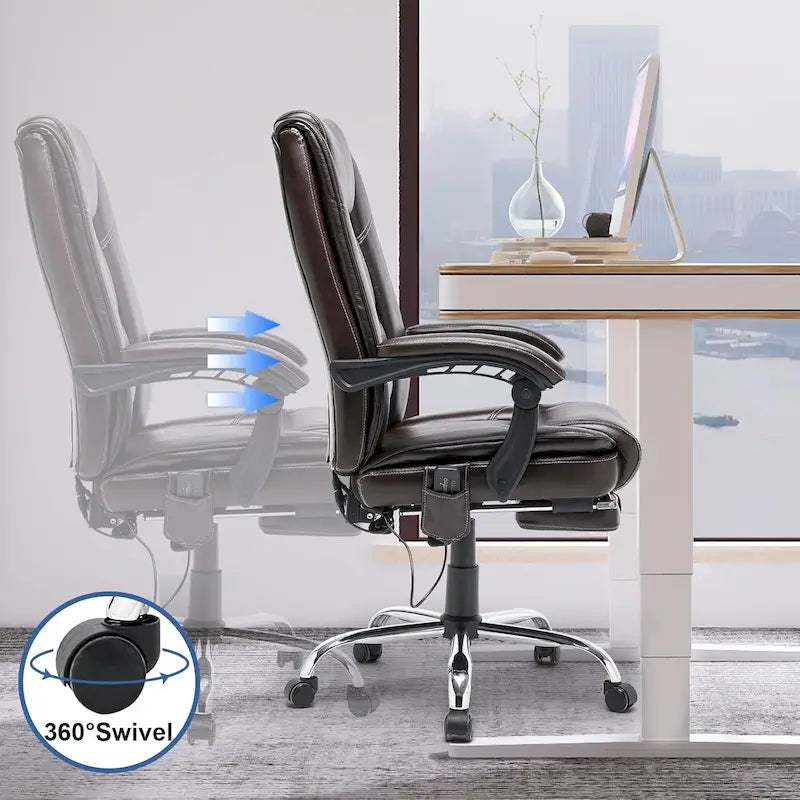 Sedia da ufficio direzionale riscaldata ergonomica con massaggio, poggiapiedi a scomparsa e pelle PU – Marrone / Nero / Giallo, Singola