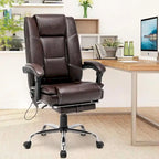 Sedia da ufficio direzionale riscaldata ergonomica con massaggio, poggiapiedi a scomparsa e pelle PU – Marrone / Nero / Giallo, Singola