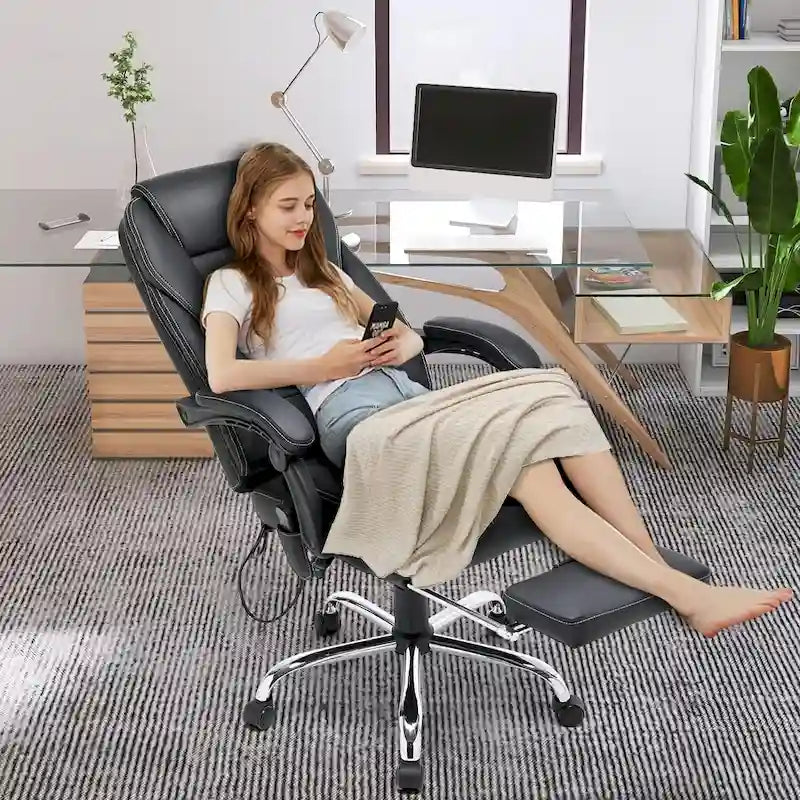 Sedia da ufficio direzionale riscaldata ergonomica con massaggio, poggiapiedi a scomparsa e pelle PU – Marrone / Nero / Giallo, Singola