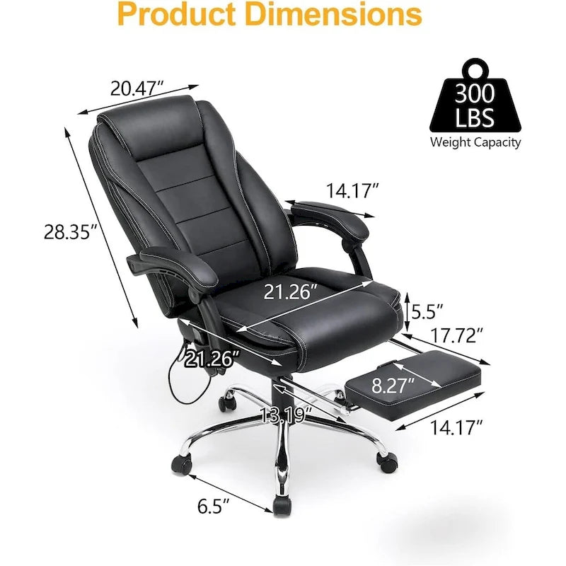 Sedia da ufficio direzionale riscaldata ergonomica con massaggio, poggiapiedi a scomparsa e pelle PU – Marrone / Nero / Giallo, Singola