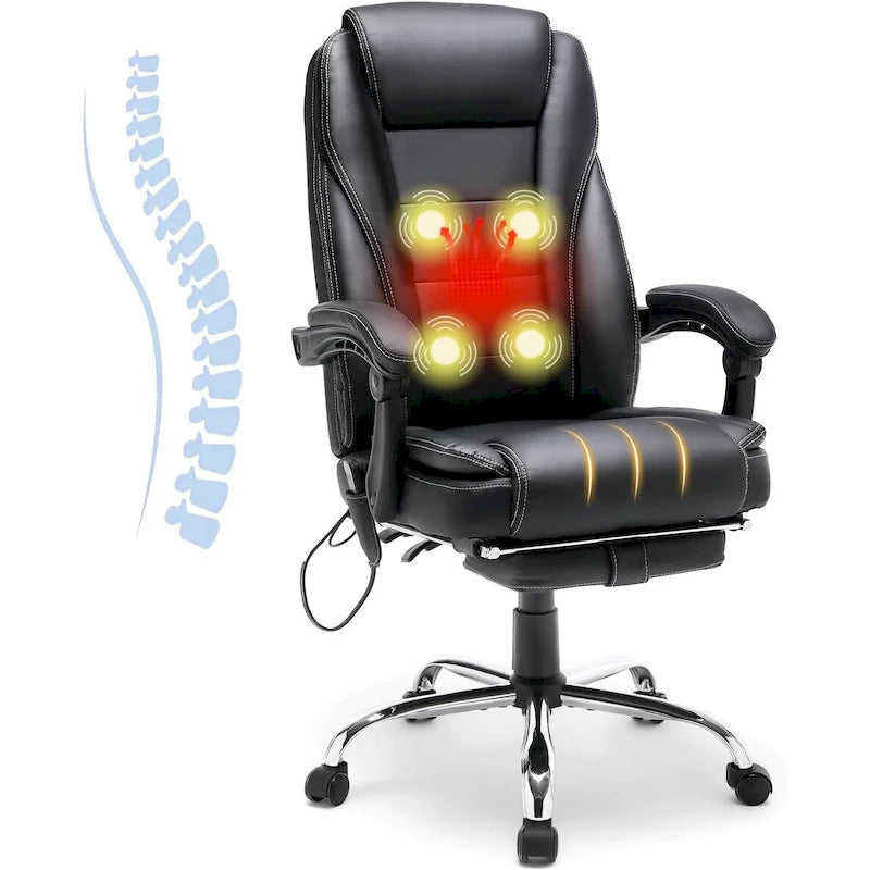 Sedia da ufficio direzionale riscaldata ergonomica con massaggio, poggiapiedi a scomparsa e pelle PU – Marrone / Nero / Giallo, Singola