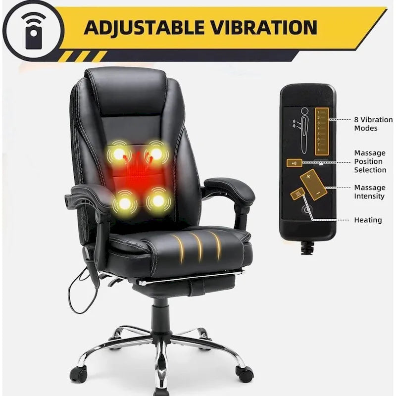 Sedia da ufficio direzionale riscaldata ergonomica con massaggio, poggiapiedi a scomparsa e pelle PU – Marrone / Nero / Giallo, Singola