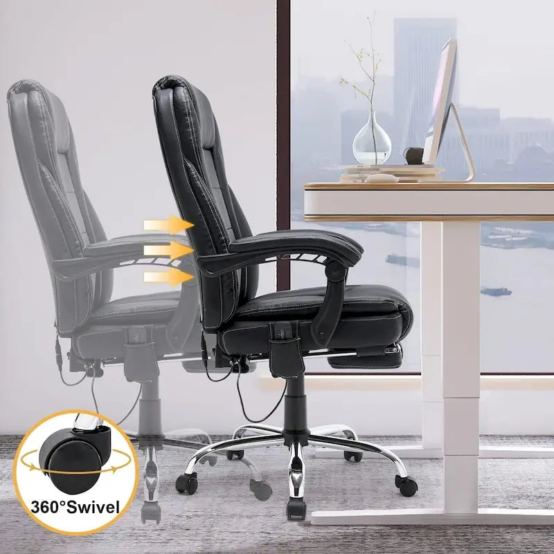 Sedia da ufficio direzionale riscaldata ergonomica con massaggio, poggiapiedi a scomparsa e pelle PU – Marrone / Nero / Giallo, Singola