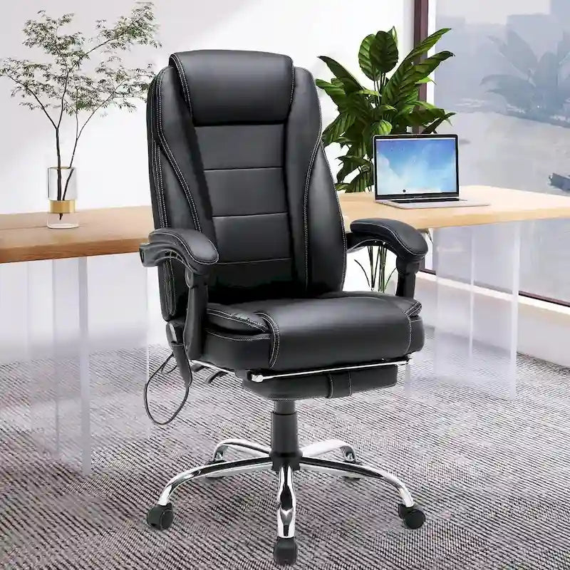 Sedia da ufficio direzionale riscaldata ergonomica con massaggio, poggiapiedi a scomparsa e pelle PU – Marrone / Nero / Giallo, Singola