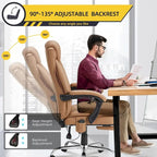 Sedia da ufficio direzionale riscaldata ergonomica con massaggio, poggiapiedi a scomparsa e pelle PU – Marrone / Nero / Giallo, Singola