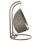 Sedia a dondolo sospesa a forma di uovo con struttura in metallo, telaio in vimini e cuscino – Beige / Blu carbone / Bianco / Blu / Bianco antico / Marrone / Tela, 2 posti