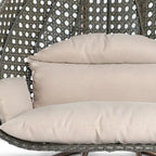 Sedia a dondolo sospesa a forma di uovo con struttura in metallo, telaio in vimini e cuscino – Beige / Blu carbone / Bianco / Blu / Bianco antico / Marrone / Tela, 2 posti