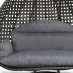 Sedia a dondolo sospesa a forma di uovo con struttura in metallo, telaio in vimini e cuscino – Beige / Blu carbone / Bianco / Blu / Bianco antico / Marrone / Tela, 2 posti