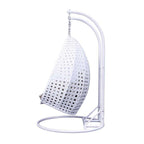Sedia a dondolo sospesa a forma di uovo con struttura in metallo, telaio in vimini e cuscino – Beige / Blu carbone / Bianco / Blu / Bianco antico / Marrone / Tela, 2 posti