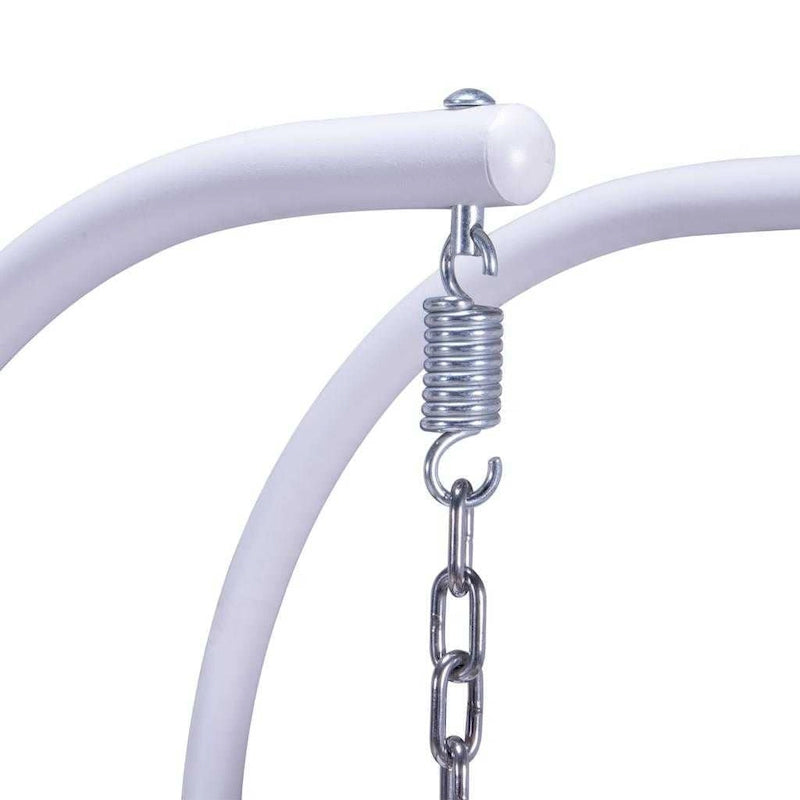 Sedia a dondolo sospesa a forma di uovo con struttura in metallo, telaio in vimini e cuscino – Beige / Blu carbone / Bianco / Blu / Bianco antico / Marrone / Tela, 2 posti