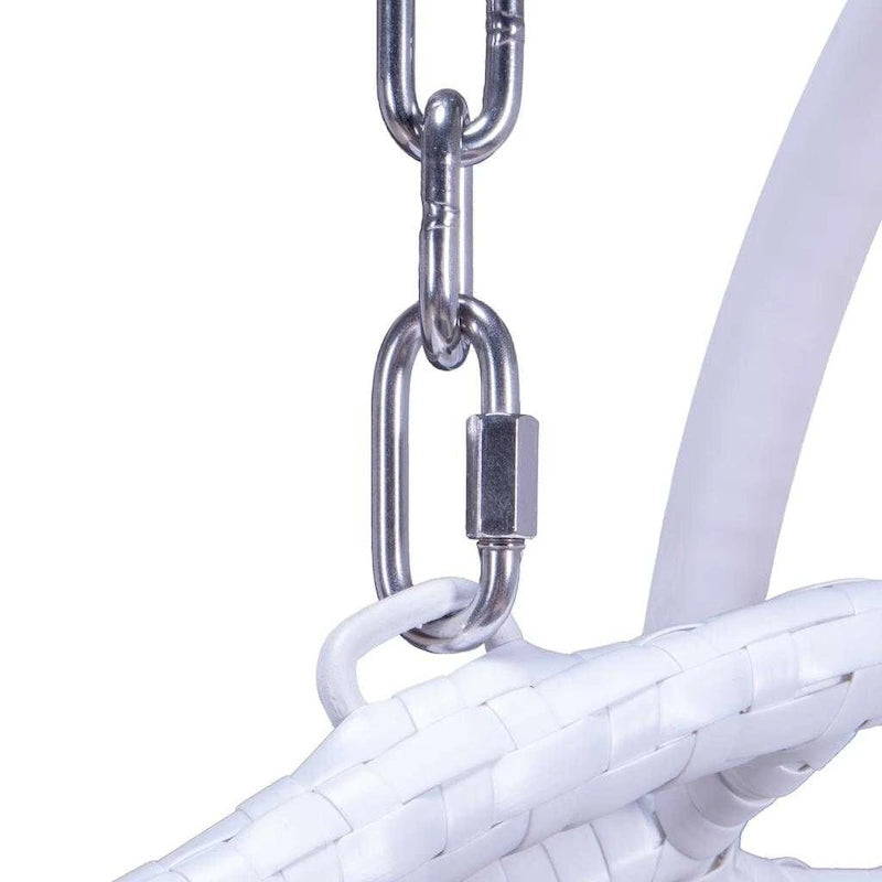 Sedia a dondolo sospesa a forma di uovo con struttura in metallo, telaio in vimini e cuscino – Beige / Blu carbone / Bianco / Blu / Bianco antico / Marrone / Tela, 2 posti