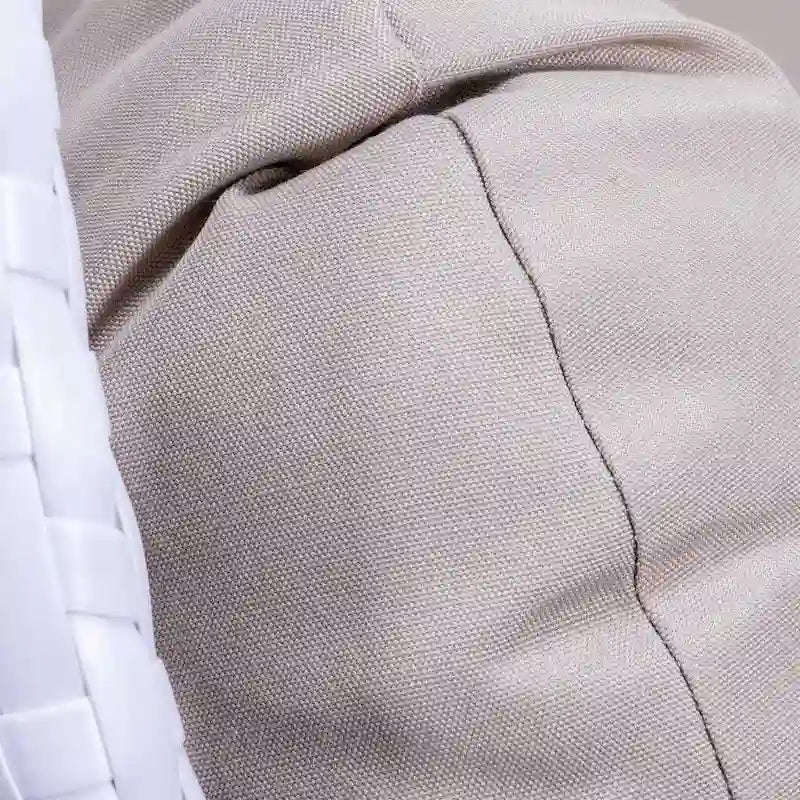Sedia a dondolo sospesa a forma di uovo con struttura in metallo, telaio in vimini e cuscino – Beige / Blu carbone / Bianco / Blu / Bianco antico / Marrone / Tela, 2 posti