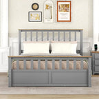 Letto a piattaforma Queen Gray & Natural Pine con testiera, pediera e 2 cassetti – Grigio, Posti letto 2