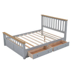 Letto a piattaforma Queen Gray & Natural Pine con testiera, pediera e 2 cassetti – Grigio, Posti letto 2