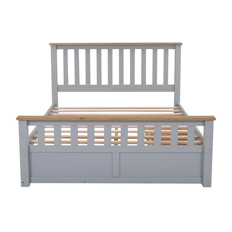 Letto a piattaforma Queen Gray & Natural Pine con testiera, pediera e 2 cassetti – Grigio, Posti letto 2