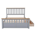 Letto a piattaforma Queen Gray & Natural Pine con testiera, pediera e 2 cassetti – Grigio, Posti letto 2
