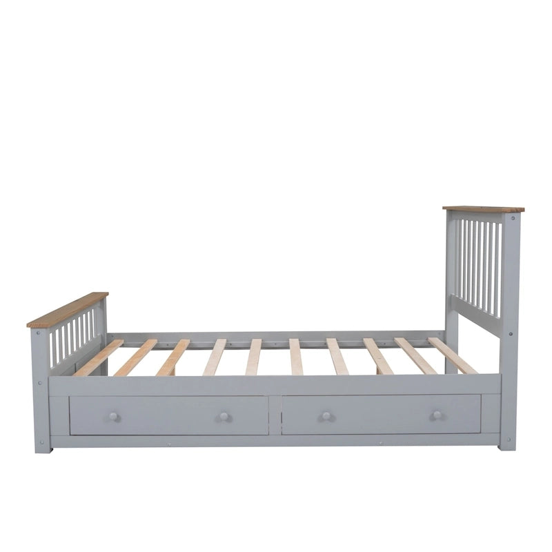 Letto a piattaforma Queen Gray & Natural Pine con testiera, pediera e 2 cassetti – Grigio, Posti letto 2