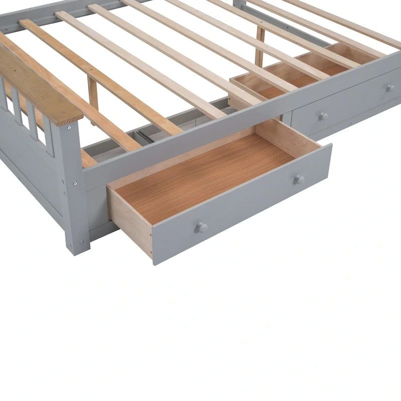 Letto a piattaforma Queen Gray & Natural Pine con testiera, pediera e 2 cassetti – Grigio, Posti letto 2