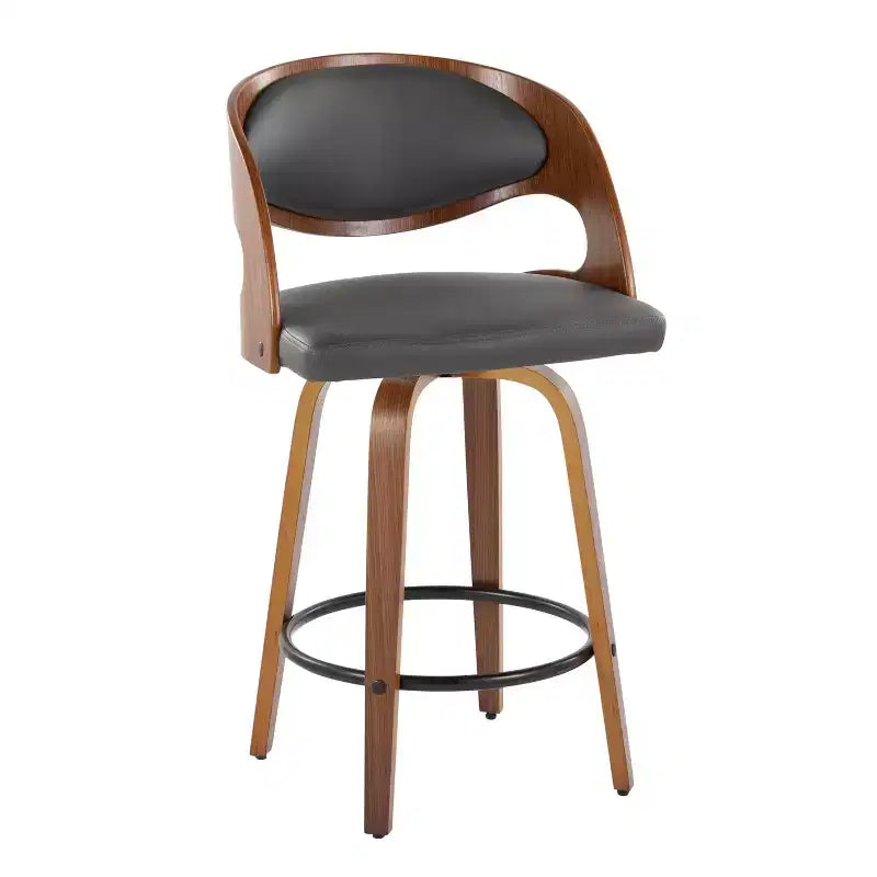Set di 2 sgabelli da bar alti Pino in similpelle noce/grigio: LumiSource, altezza fissa, girevoli, poggiapiedi