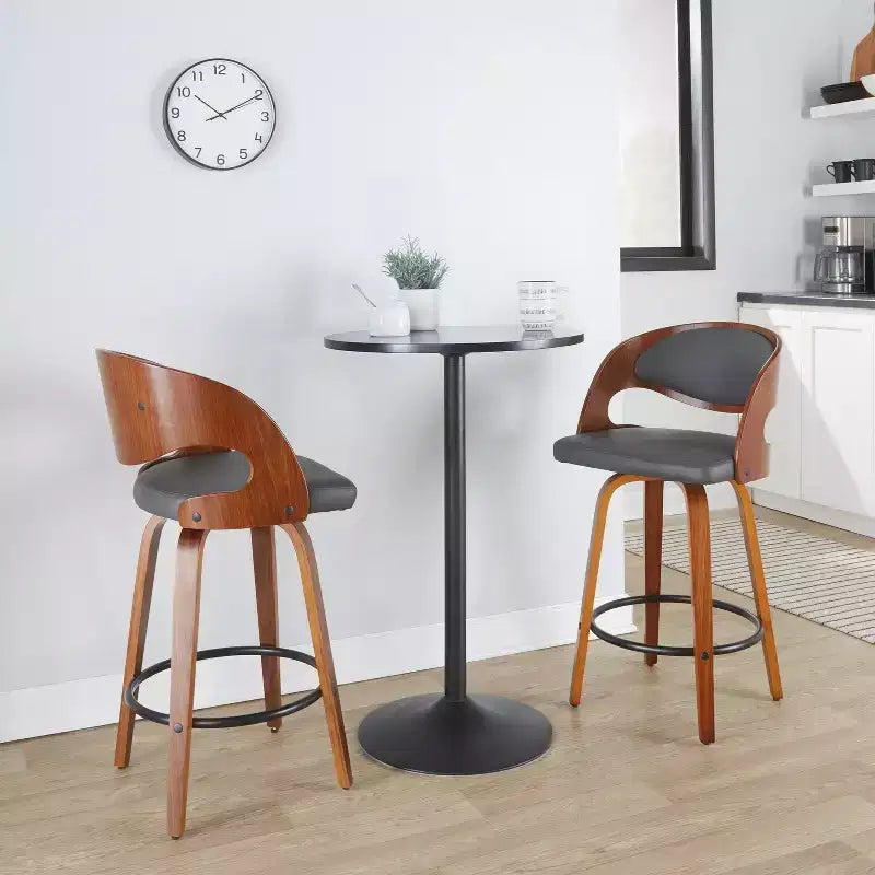 Set di 2 sgabelli da bar alti Pino in similpelle noce/grigio: LumiSource, altezza fissa, girevoli, poggiapiedi