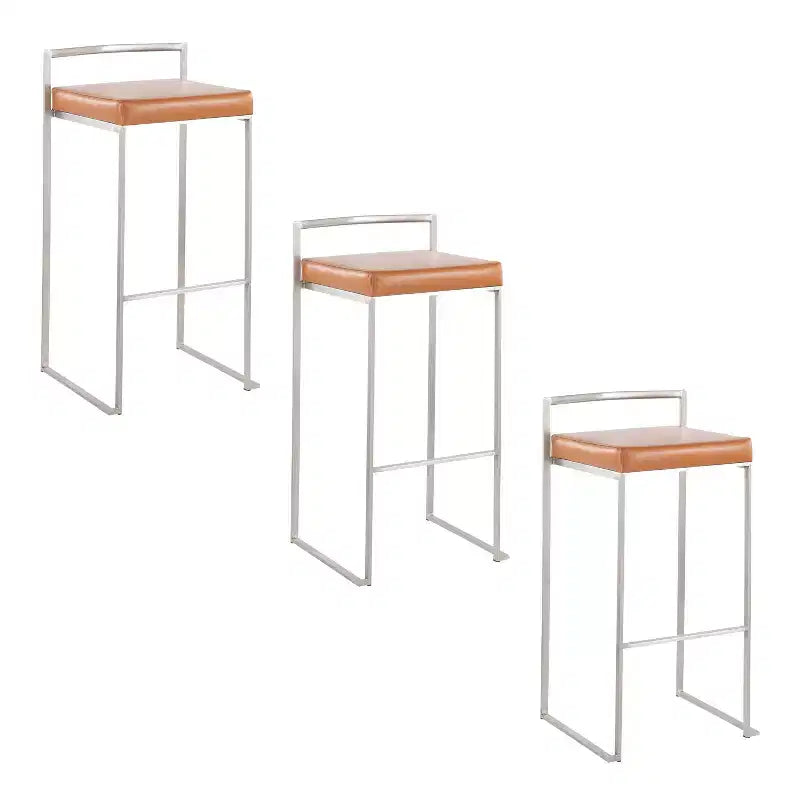 LumiSource Set of 3 Fuji Stacker Barstools Stainless Steel/Camel PU