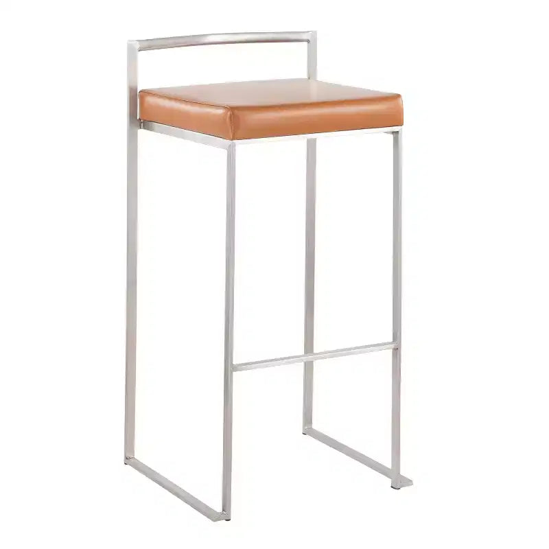 Sgabelli da bar LumiSource Fuji Stacker, set da 3, acciaio inossidabile/PU color cammello