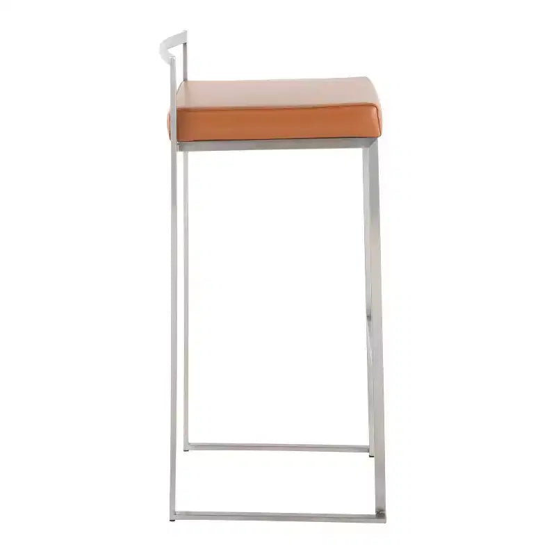 Sgabelli da bar LumiSource Fuji Stacker, set da 3, acciaio inossidabile/PU color cammello