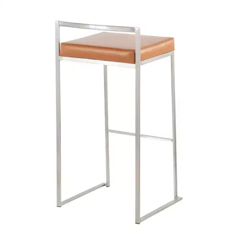 Sgabelli da bar LumiSource Fuji Stacker, set da 3, acciaio inossidabile/PU color cammello